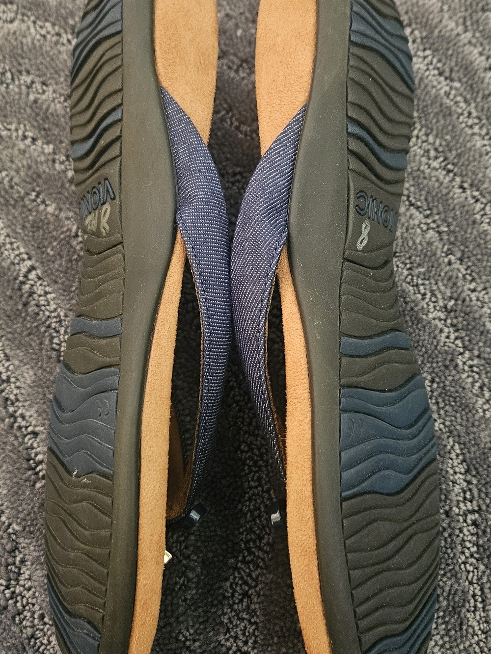 Vionic Navy Bow Thong Sandals with Tan Footbed - Picture 7 of 7
